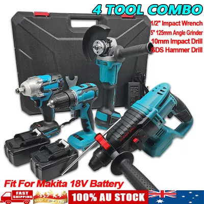 4 Piece 18V Cordless Brushless Combo Tool Kit Drill Angle Grinder Wrench Hammer • $269.99