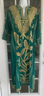 ANTIQUE Gold Embroidered Moroccan Ethnic Dress Handmade Velvet No Tag M • $34