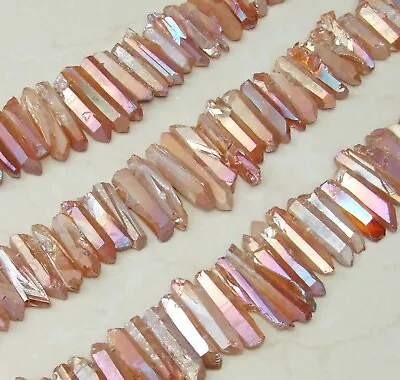Orange Titanium Quartz Crystal Points Strand Raw Pendant Beads Healing  20-40mm • $21.95