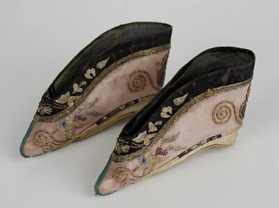 £51 • Buy PAIR Antique Chinese Embroidered Silk Shoes For Bound Feet 19th C QING