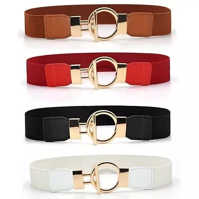 Ladies Women Belt Stretch Elastic Wide Waist Dress Waistband Metal Buckle Party • £4.99