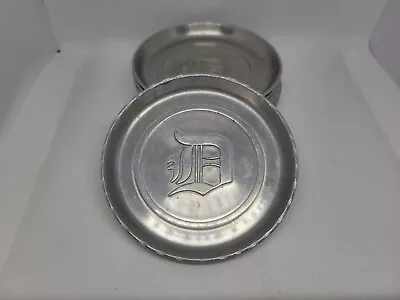 Vintage Set Of 8 Janis Aluminum Coasters Old English Monogram  D  - Barware • $10