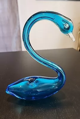 Vintage Murano Style Blue Bird Swan Goose Art Glass Sculpture Figurine Vase • $12