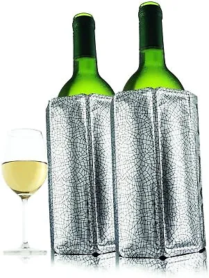 Vacu Vin Rapid Ice Active Cooler Wine Bottle Chilling Sleeve Set Of 2 Silver • $31.90