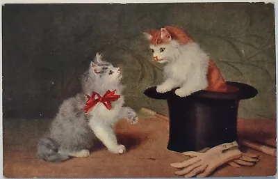 Vintage Postcard Cats Kittens Playing Magicians Hat Art AA16 • $7.65