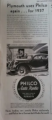 1936 Philco Auto Car Radio For 1937 Plymouth Car Vintage Ad • $9.99