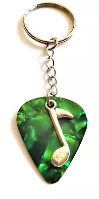 Green Guitar Pick Keychain With Music Note Charm And 1  Inch Ring  • $2.99