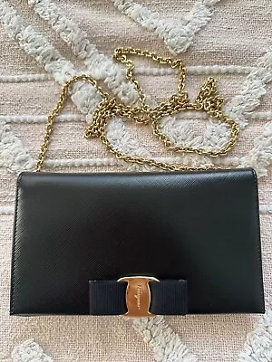 Like New!!! Salvatore Ferragamo Vara Bow Black Leather Woc Crossbody Bag • $550