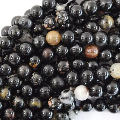 Natural Black Tourmaline Iron Matrix In Quartz Round Beads15.5  4mm 6mm 8mm 10mm • $6.49