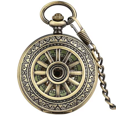 Mens Luxury Vintage Mechanical Alloy Skeleton Roman Numeral Pocket Watch • $17.37