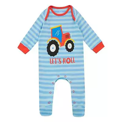 Babygrow Baby Sleepsuit Baby Boy 0-18 Months Blue Red Stripes Red Tractor Gift • £10.99