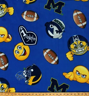 Fleece University Of Michigan Wolverines Emojis Blue Fleece Fabric Print A506.57 • $12.97