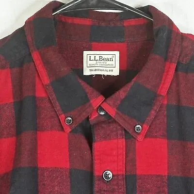 LL Bean Flannel Shirt Mens Extra Large Red Black Buffalo Plaid Cotton Vintage • $29