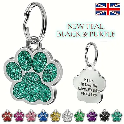 £3 • Buy FREE ENGRAVING Dog ID / Cat ID Name Bling Tag Paw Personalised Puppy Pet ID Tags