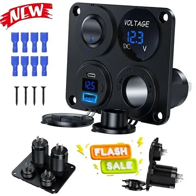 4in1 12V Switch Panel Marine Boat USB Charger Voltmeter Cigarette Lighter Socket • $14.64