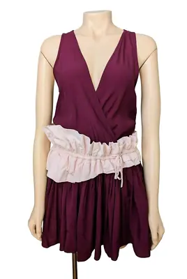 $32 • Buy May Short Party Dress Burgundy V Neckline And Pink Frill Waistband Sz 8