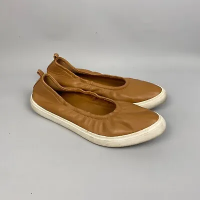 Kley Pumps Slip On Shoes Leather UK 7 EU 40 Tan Brown Flats Ballet Elasticated • £17.99