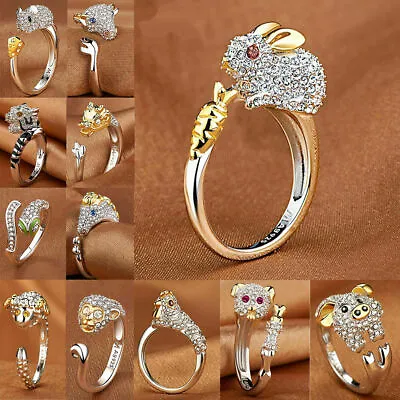 Fashion Animal Women Jewelry Cute Crystal Rhinestone Silver Gold Open Ring • $2.37