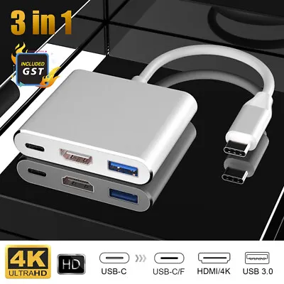 $8.99 • Buy Type C To USB-C HDMI USB 3.0 Adapter Converter Cable 3 In 1 Hub For MacBook Pro