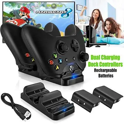 Dual Charging Station Dock Controller Charger With 2 Battery Packs For XBOX ONE • $25.99