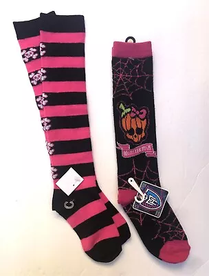 Halloween Socks Lil Girl 7.5-3.5 Over Knee Stripe Skull + Monster High Knee High • $9.95