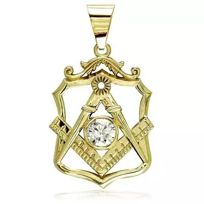 Large Masonic Charm With A Cubic Zirconia In 14K Yellow Gold • $784