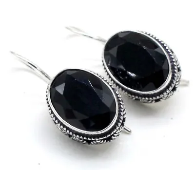 925 Sterling Silver Black Spinel Gemstone Jewelry Vintage Earring S-1.20 • $16.99