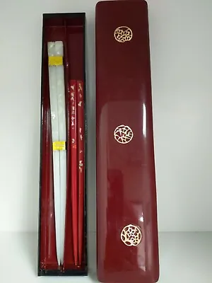 Vintage Japanese His & Her Wood Chopsticks With One Inlaid In Lacquer Box • $33.84