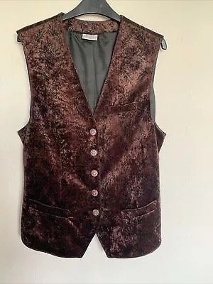 HUCKE UK 14 Brown Velvet Patterned Waistcoat STEAMPUNK BOHO HIPPY Vgc • £9.99