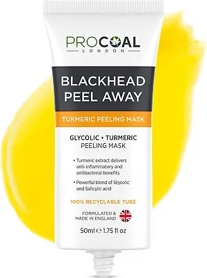 Blackhead Remover Mask Glycolic Turmeric Peel Off Face Masks By Procoal... • £10.83