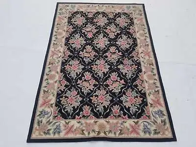 Vintage French Needle Point Handmade Floral Multicolor Wool Rug Carpet 176x120cm • £275