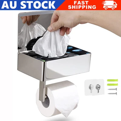 $19.89 • Buy Toilet Paper Roll Holder With Phone Shelf Wipes Storage Wall Mounted Tissue Rack