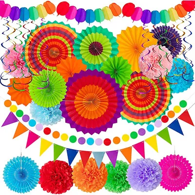 All-In-One Hanging Paper Fan Tissue Pompoms Honeycomb Ball Party Decor  • £9.99