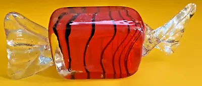Wrap Candy Orange WBlack Stripes Murano Art Glass Hand Blown Large Paperweight • $28