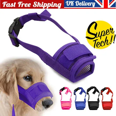 Adjustable Dog Muzzle Pet Puppy Mesh Safety Mouth Mask/Anti-Barking Biting Groom • £4.61