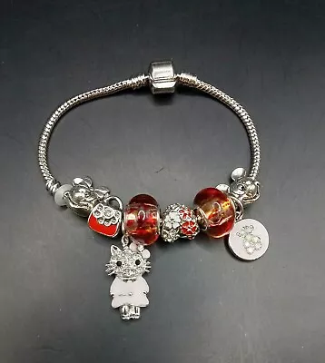 Silvertone Child's Charm Bracelet Mickey Minnie Hello Kitty Glass Beads #295 • $10