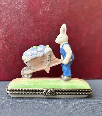 Mud Pie Porcelain Hinged Box Bunny With Wheelbarrow Of Flowers • $15