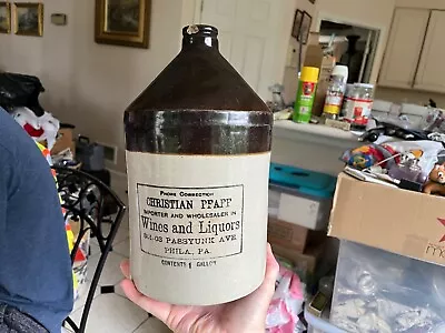 Antique Stoneware Jug Christian Pfaff Wines And Liquors Philadelphia PA 1 Gallon • $59