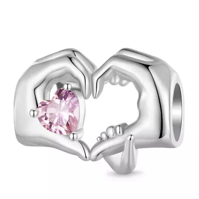 Family Love Hands Heart Charm For European Bracelets S925 Sterling Silver • £8.99