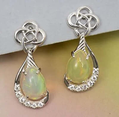 JMH Jewellery QVC Opal Teardrops Drops Celtic Knot Sterling Silver Earrings 3.2g • £16.22