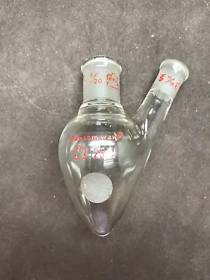 KONTES Bantam-Ware Glass 25mL 14/20 10/18 Angled 2-Neck Pear Shaped Flask • $28.99
