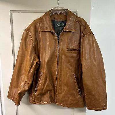 Vintage CC Filson Seattle Cognac Brown Halsey Leather Jacket/Coat Men XL • $99.99