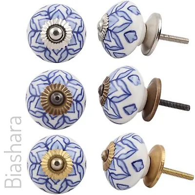 £2.60 • Buy Blue And White CERAMIC DOOR KNOBS Floral Cupboard Handles Cabinet Drawer Solid