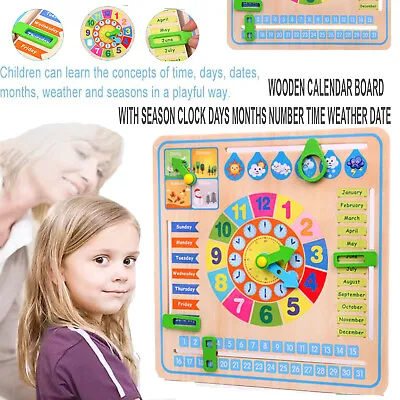 £10.35 • Buy Kids Educational Montessori Wooden Calendar Board Toys Season Days Months Clock 