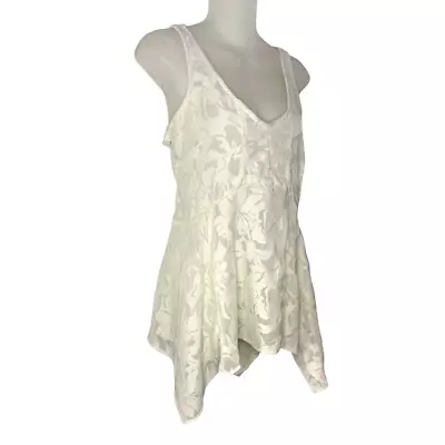 Anthropologie Vanessa Virginia Tank Top Hi Low Semi Sheer Lace Ivory EUC Size M • $28.99