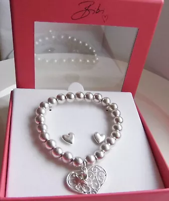 Bibi Bijoux Silver Plated Charms Elasticated Bracelet &  Stud Earrings Boxed Qvc • £14.99