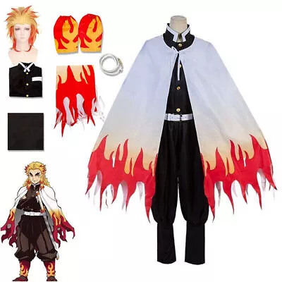 Anime Cosplay Costume Demon Slayer Kimetsu No Yaiba Rengoku Kyoujurou Wig Outfit • £25.99