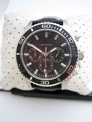 Guess Mens Steel Chronograph Watch W0171g1 Stainless Steel Black Leather Genuine • £39.99