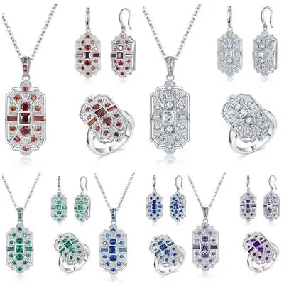 Fashion 925 Silver Cubic Zircon Pendant Necklace Earrings Ring Women Jewelry Set • £4.61