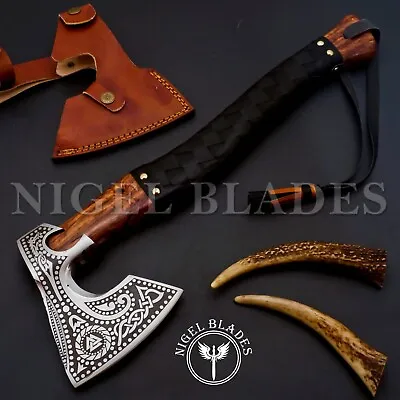 Handmade Gift Viking Axe Hatchet Hand Forged Carbon Steel Rosewood Shaft Battle • $50